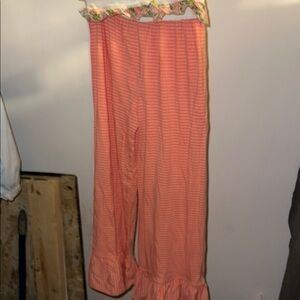 Persnickety Coral Striped Ruffle Pants